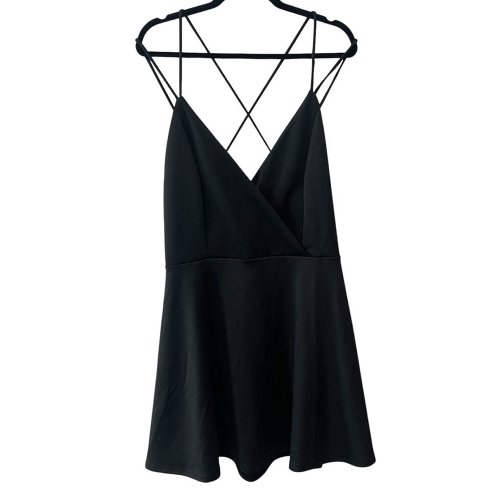 Charlotte Russe Strappy Fit and Flare V Neck Back Zip Dress Black Size 1X Plus